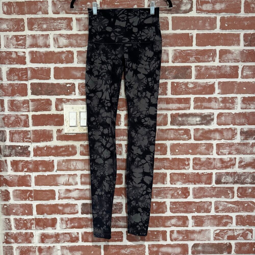 Lululemon Wunder Under High Rise Leggings Shibori Tie Dye Black Carbon  Size 4